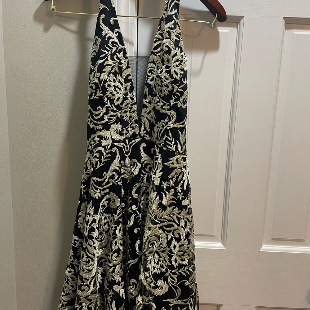 Elegant Black and soft gold Backless Dress